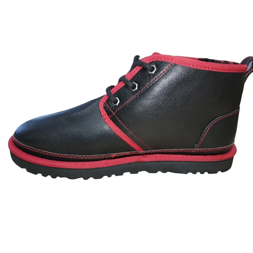 UGG‎ Neumel Men's Boots Leather In Black w/ Red Trim Size 10 New